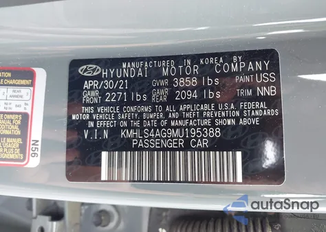 2021 Hyundai Elantra Sel from USA, damaged, VIN KMHLS4AG9MU195388